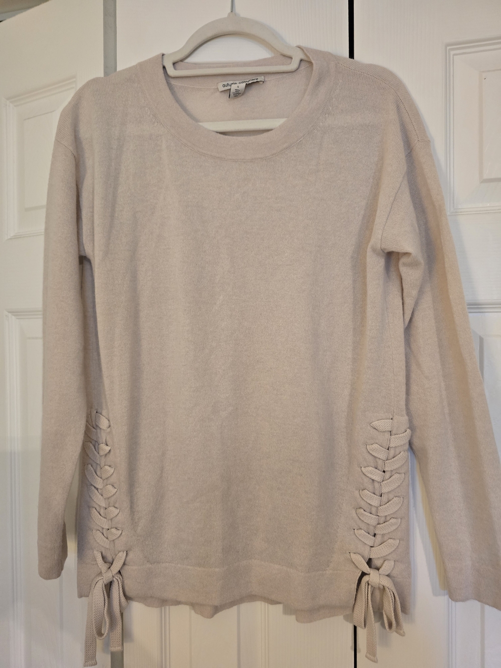 Autumn Cashmere Lace-Up Side Crew Sweater - Light Beige